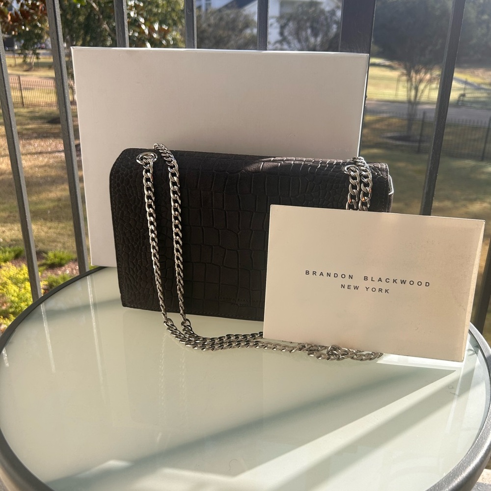Standard Black Brandon Blackwood Sophia Suede Croc Handbag/Purse Used Once